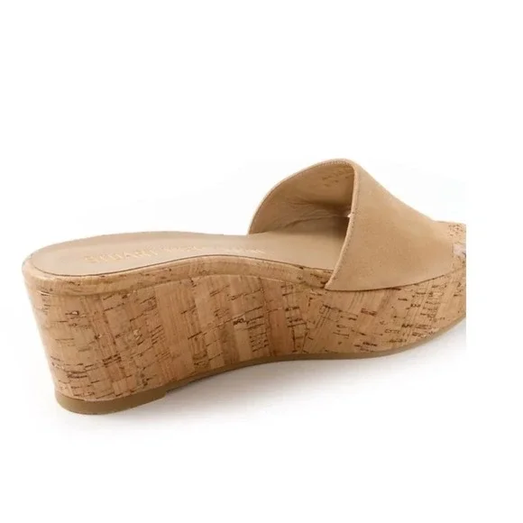 Stuart‎ Weitzman Summer Wedge platform slide sandals beige suede cork size 10B - Picture 3 of 10